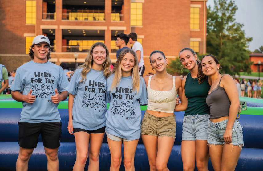 Students gathered together in front of the Rogalski Center at Block Party event