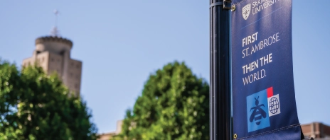 A banner promoting St. Ambrose.