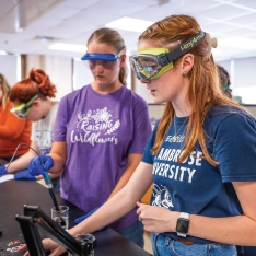 Students conducting experiments in a chemistry lab.