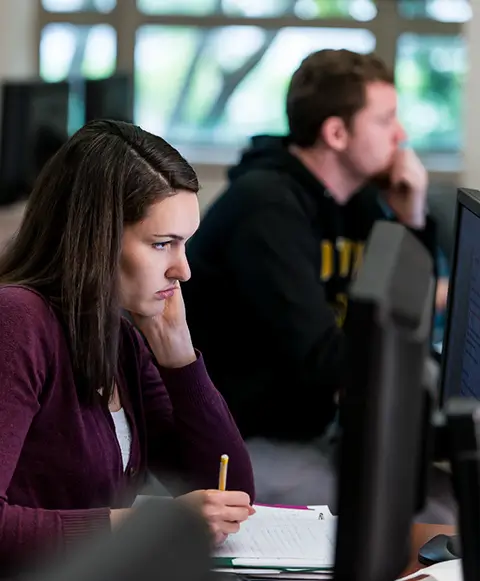 Students working on computers, focused and engaged in their tasks.