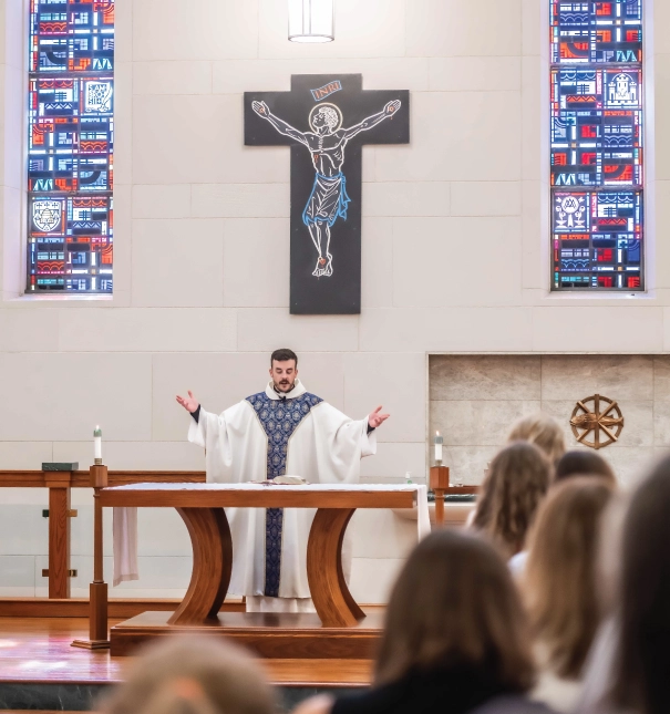 Priest presiding over Catholic Mass.