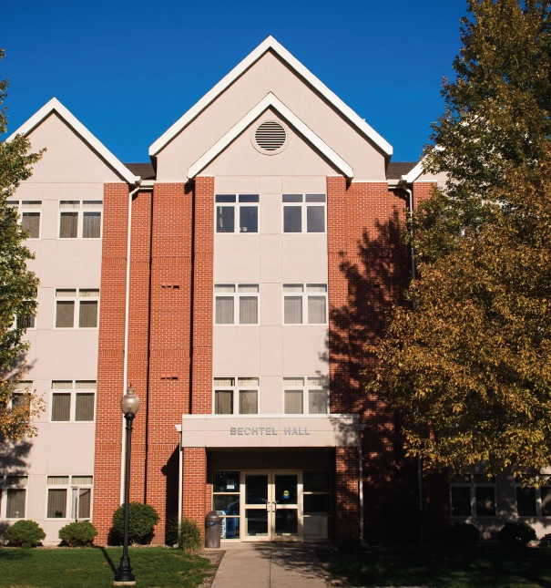 Exterior view of Bechtel Hall at St. Ambrose University.