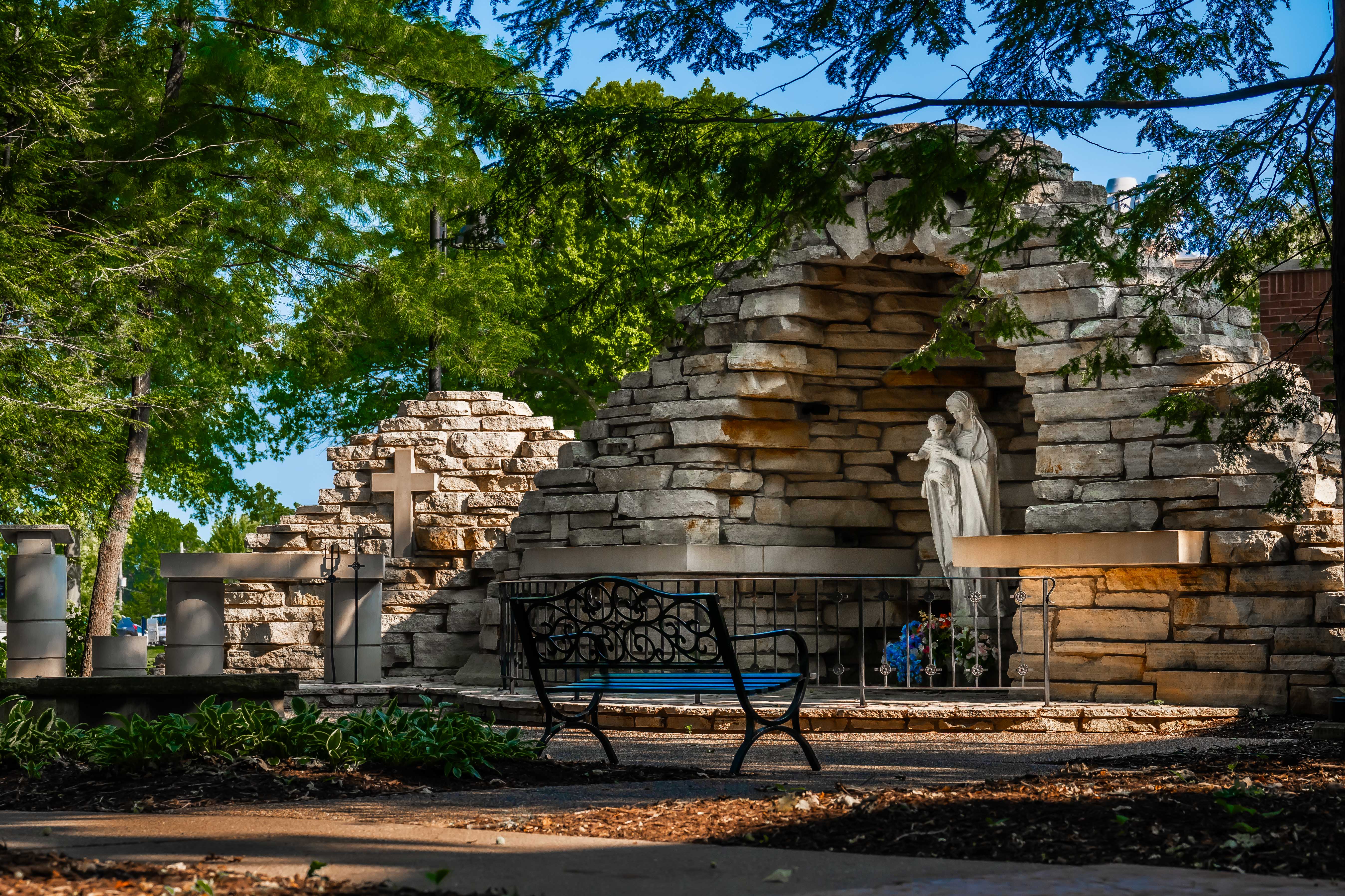 View of the grotto at St. Ambrose.