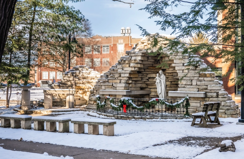 The Grotto covered in snow.