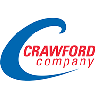 A blue and red logo for Crawford Company.