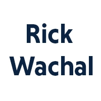 Blue lettering on white background reads Rick Wachal
